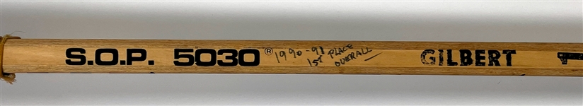 1990-91 Chicago Blackhawks Team Signed Greg Gilbert Game Used Sher-Wood 5030 Hockey Stick (BAS)