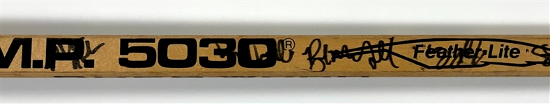 1990-91 Chicago Blackhawks Team Signed Greg Gilbert Game Used Sher-Wood 5030 Hockey Stick (BAS)