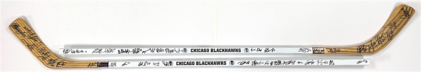 2001 and 2005 Chicago Blackhawks Team Signed Hockey Sticks - 20+ Signatures on Each (2) (BAS)
