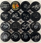 Chicago Blackhawks Practice and Blank Pucks Signed Collection of  27 Incl. Secord, Amonte, Roenick and Others (with Duplicates) (BAS)