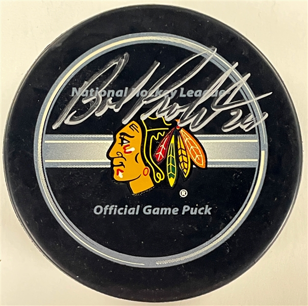 Bob Probert Signed Chicago Blackhawks Game Puck (BAS)