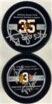 Tony Esposito and Pierre Pilote Signed Chicago Blackhawk "Retirement Night" Pucks (BAS)