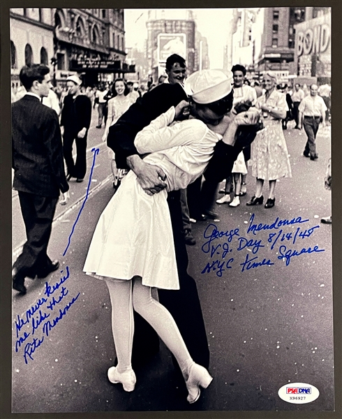George Mendonsa / Rita Mendonsa Signed VJ Day Kiss in Times Square Photograph (PSA/DNA)