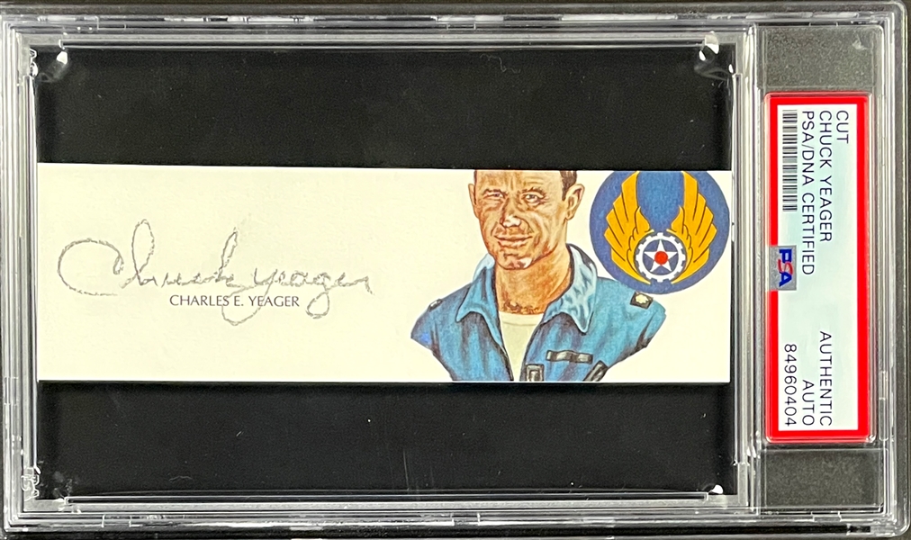 Chuck Yeager Signed Cut with His Image - Encapsulated Authentic by PSA/DNA