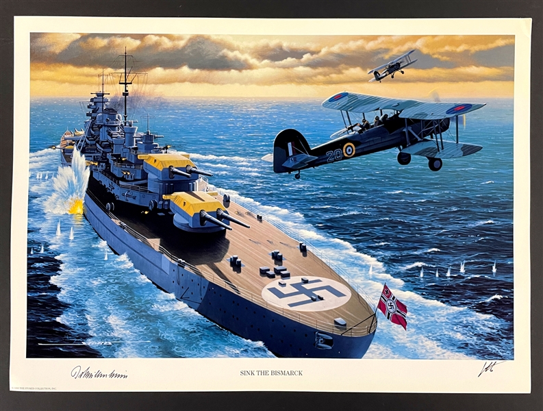 Burkard von Mullenheim-Rechberg Signed "Sink the Bismark" Stan Stokes Aviation Artwork (AI Verified)