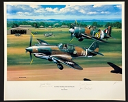 Dick Rossi, Charlie Bond, Carl Brown, Joe Rosbert Signed "Flying Tigers and Buffalos" Stan Stokes Aviation LARGE Artwork (AI Verified)