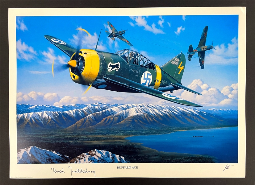 Eino Ilmari Juutilainen Signed "Bufflao Ace" Stan Stokes Aviation Artwork (AI Verified)
