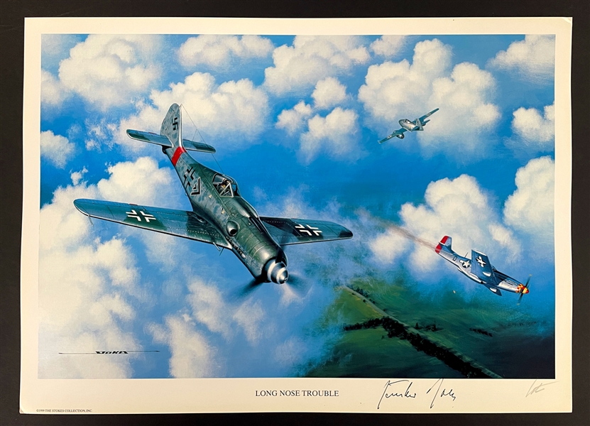 Gunther Rall Signed "Long Noses Trouble" Stan Stokes Aviation Artwork (AI Verified)