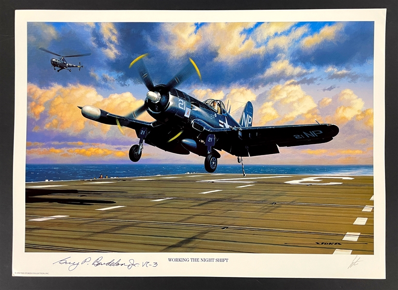 Guy Bordelon Signed "Working the Night Shift" Stan Stokes Aviation Artwork (AI Verified)