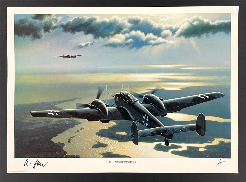 Hans-Joachim Jabs Signed "Top Night Fighter" Stan Stokes Aviation Artwork (AI Verified)