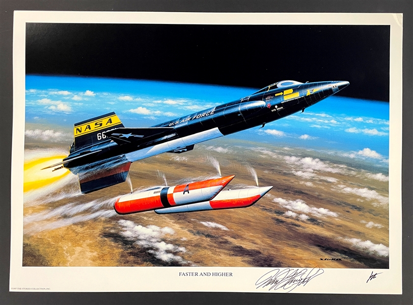 William "Pete" Knight Signed "Faster and Higher" Stan Stokes Aviation Artwork (AI Verified)