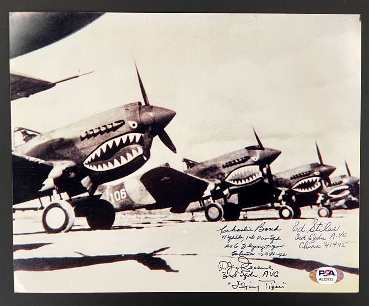 WWII AVG Flying Tigers Pilots Signed 8x10 Photo (PSA/DNA)