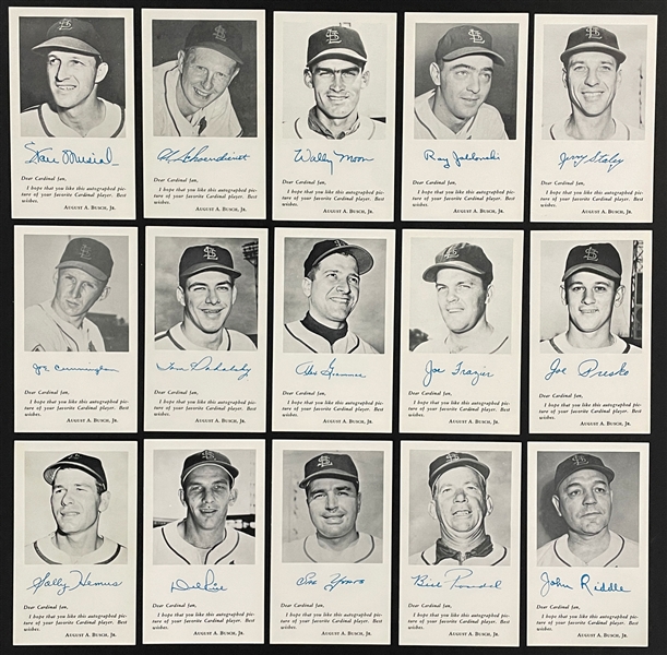 1954-55 "Dear Cardinal Fan" Postcards Near Set (29/42) Inc. Stan Musial - Never Mailed Group