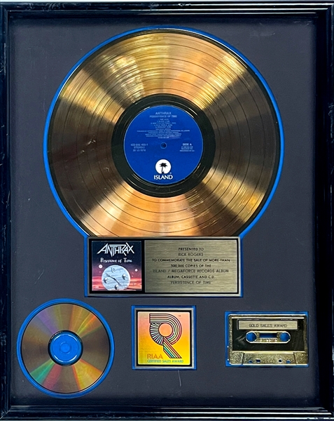 RIAA Gold Record Award for Anthraxs 1990 LP <em>Persistence of Time</em> - Award to Industry Marketing Executive