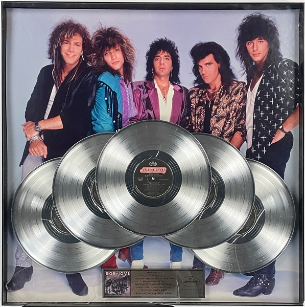 Mercury/Polygram Records 5X Platinum Award for Bon Jovis 1986 LP <em>Slippery When Wet</em> - Massive Oversized Display Piece!