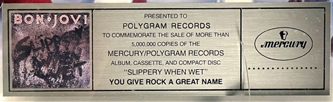 Mercury/Polygram Records 5X Platinum Award for Bon Jovi's 1986 LP <em>Slippery When Wet</em> - Massive Oversized Display Piece!
