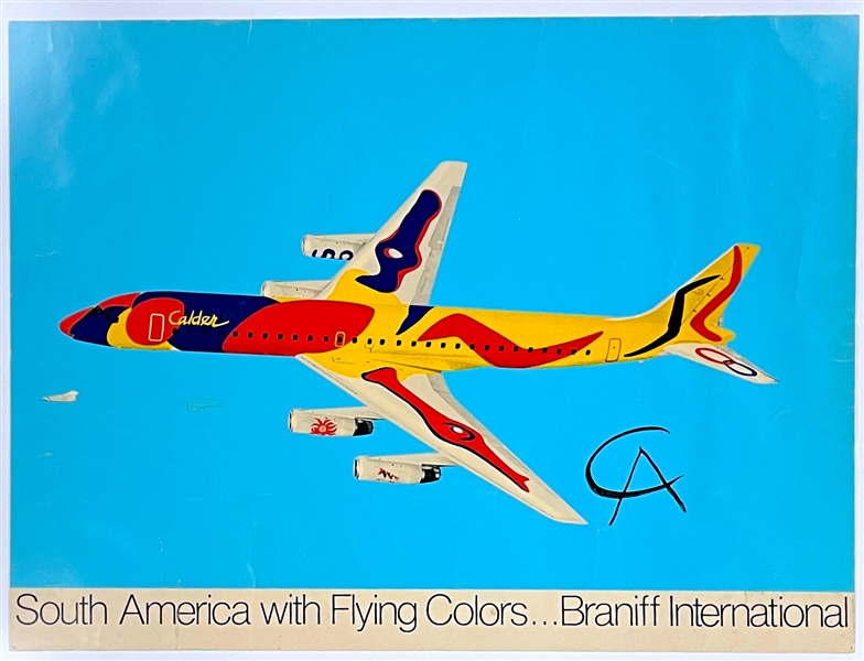 1973 Braniff International Airlines "South America with Flying Colors" Alexander Calder Signed Promotional Poster