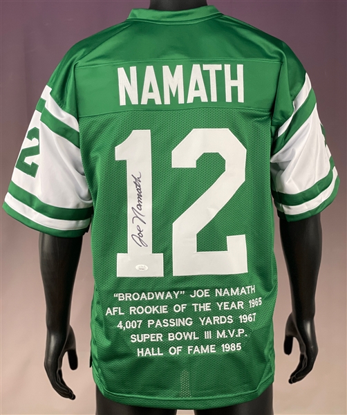 Joe Namath Signed New York Jets #12 "NAMATH" Lifetime Stats Jersey (JSA)