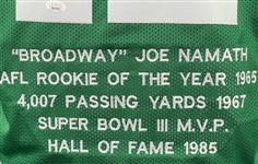 Joe Namath Signed New York Jets #12 NAMATH Lifetime Stats Jersey (JSA)