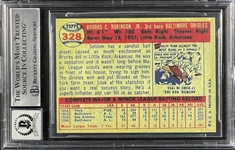 Brooks Robinson Signed 1957 Topps Reprint Rookie Card - Encapsulated Beckett 10 Autograph