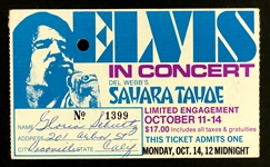 1974 Elvis Presley Sahara Tahoe Ticket - October 14, Midnight Show