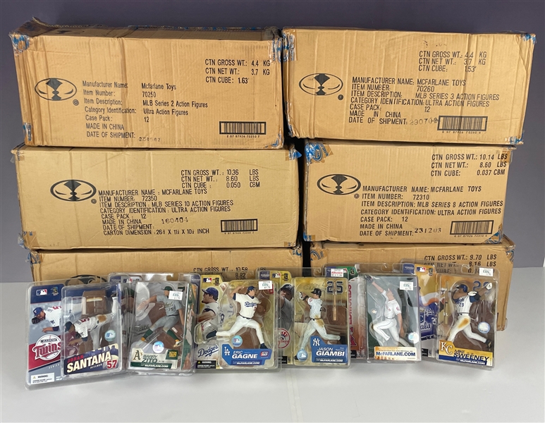 2002-2004 McFarlane " Sports Picks MLB" Collection of 78 Sealed Figures and Six McFarlane Shipping Cases 
