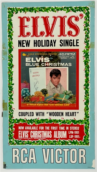 1964 RCA Record Store Poster for Elvis Presley Single "Blue Christmas"/"Wooden Heart"