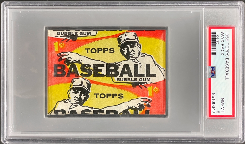 1959 Topps Baseball Unopened 1-Cent Pack - PSA NM-MT 8 - Repeating Variation