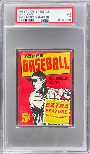 1961 Topps Baseball Unopened 5-Cent Pack - Extra Feature Variation - PSA NM 7