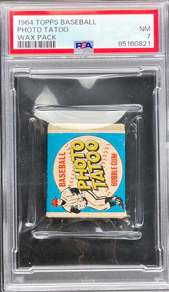 1964 Topps Baseball Tatoo Unopened Pack - PSA NM 7