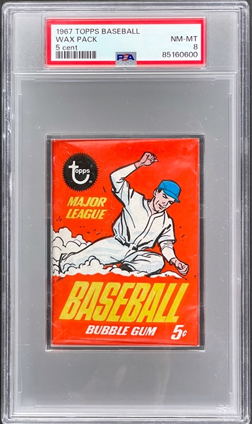 1967 Topps Baseball Unopened 5-Cent Pack - PSA NM-MT 8