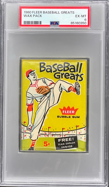 1960 Fleer Baseball Greats Unopened 5-Cent Pack - PSA EX-MT 6