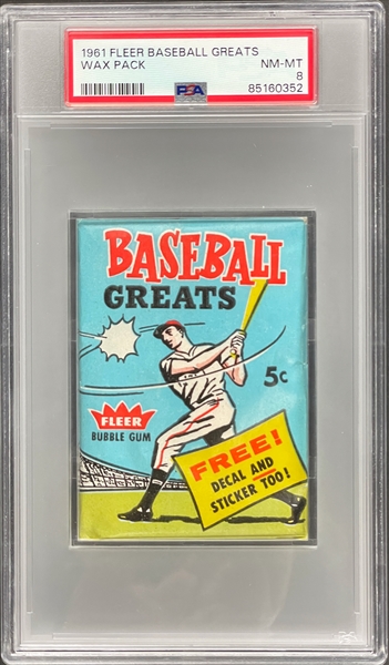 1961 Fleer Baseball Greats Unopened 5-Cent Pack - PSA NM-MT 8