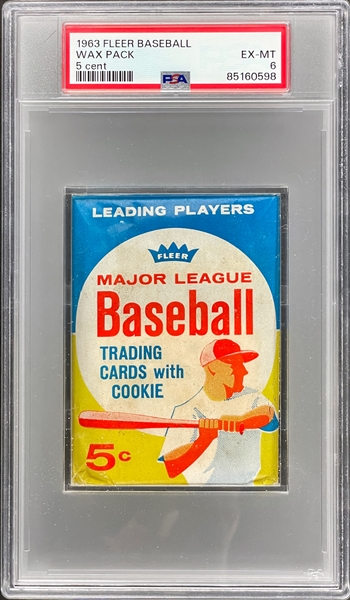 1963 Fleer Baseball Unopened 5-Cent Pack - PSA EX-MT 6