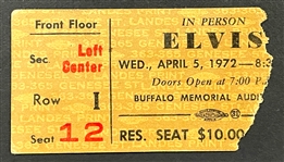 1972 Elvis Presley Concert Ticket Stub for April 5, 1972, Concert in Buffalo, NY 