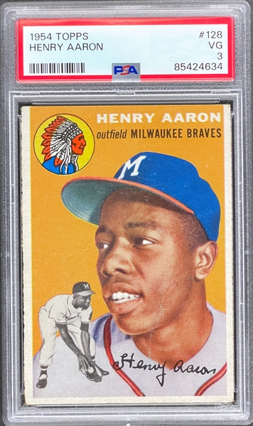 1954 Topps #128 Hank Aaron Rookie Card - PSA VG 3