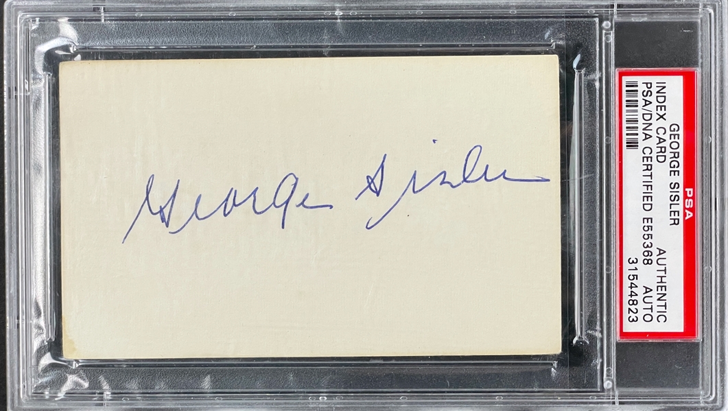 George Sisler Signed Index Card - PSA/DNA Encapsulated