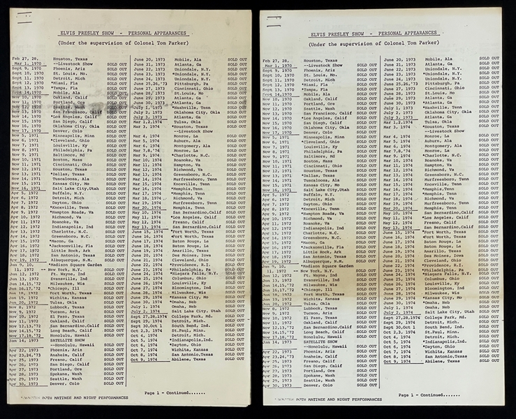 1976 "Elvis Presley Show" SOLD OUT Concert Lists "Under the Supervision of Colonel Tom Parker" (2)