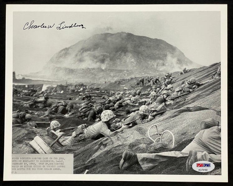 Charles Lindberg Signed 8x10 Photo - WWII Veteran who Helped Raise the Flag on Iwo Jima (PSA/DNA)