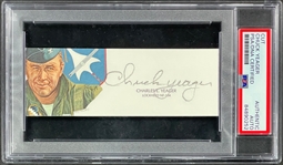 Chuck Yeager Signed Cut with His Image - Encapsulated Authentic by PSA/DNA