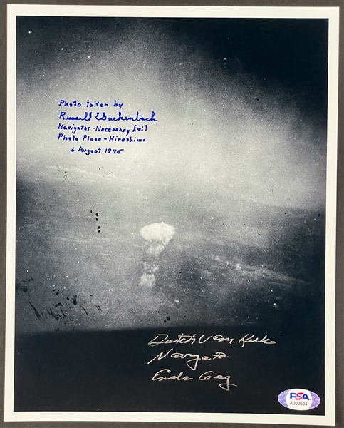 Hiroshima Explosion 8x10 Photo Signed by <em>Enola Gay</em> Navigator Dutch Van Kirk and Photo Plane Navigator Russell Gackenbach (PSA/DNA)