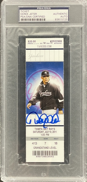 2011 Derek Jeter Signed 3,000th Hit Full Ticket - Encapsulated PSA/DNA