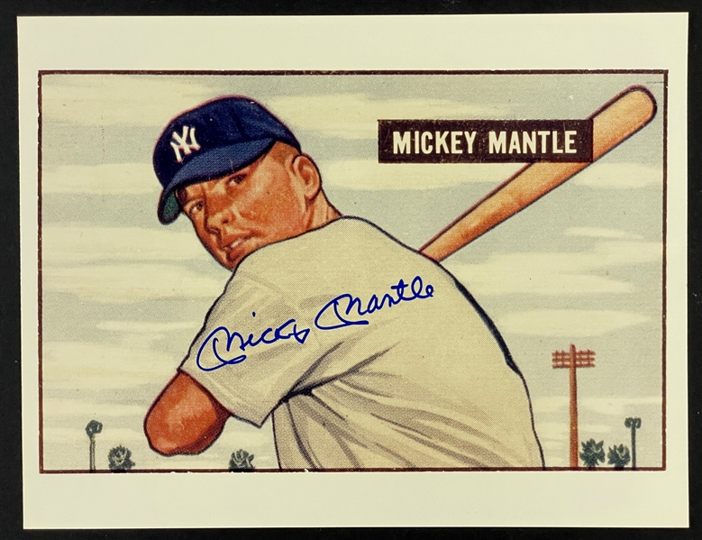 Mickey Mantle Signed 1951 Bowman Rookie Card 8x10 Photo (Beckett Authentic)