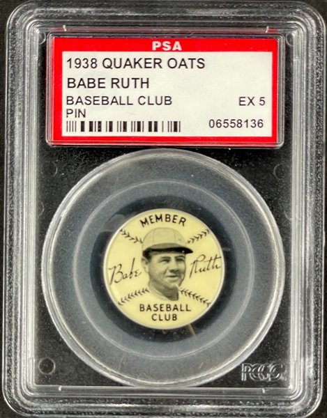 1938 Quaker Oats Baseball Club Pin Babe Ruth - PSA EX 5