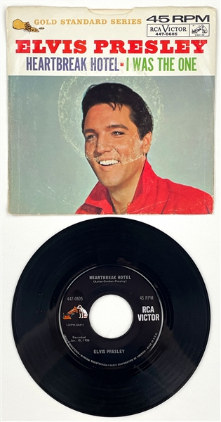 1958 Elvis Presley Gold Standard Series "Heartbreak Hotel" / "I Was The One" (447-0605) 45 RPM Single with Picture Sleeve