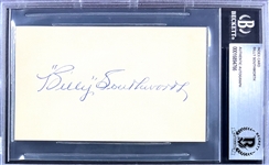 Billy Southworth Signed Index Card  (Encapsulated Beckett Authentic)