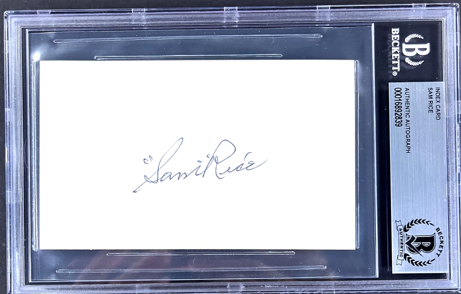 Sam Rice Signed Index Card  (Encapsulated Beckett Authentic)