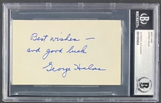 George Halas Signed Index Card  (Encapsulated Beckett Authentic)