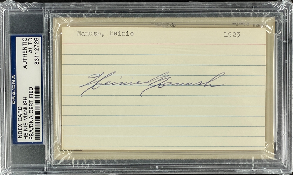 Heinie Manush Signed Index Card  with Dexter Hall of Fame Plaque Encapsulated PSA/DNA