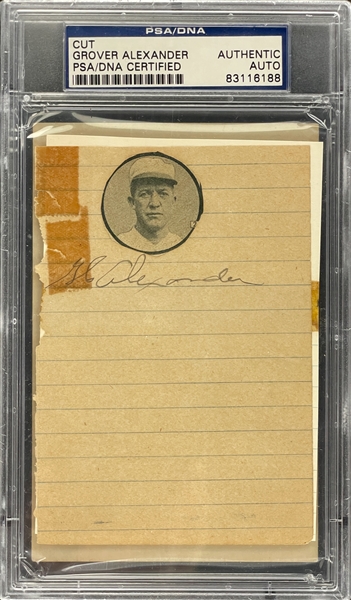 Grover Cleveland Alexander Cut Signature with Black and White Hall of Fame Plaque Encapsulated PSA/DNA